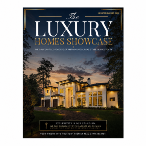 The Luxury Homes Showcase Houston Summer 2026 magazine cover centered on a square white background.